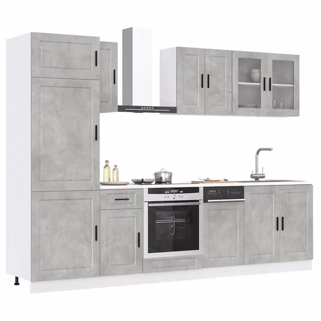 Set di mobili da cucina moderni vidaXL in legno e vetro grigio con ante a vetro e scaffali aperti L/P/H: 81,5 x 46 x 80 cm