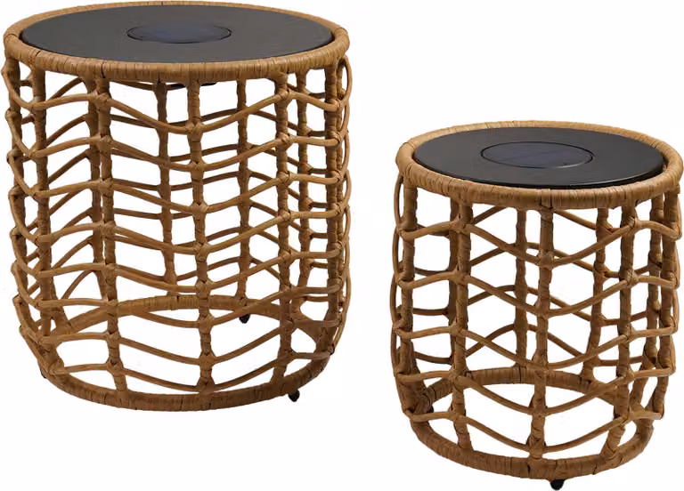 Set di 2 tavoli solari illuminati in poly rattan con base a LED ricaricabile 2X NERITA