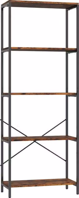 Libreria HOMCOM a 5 ripiani in metallo con superficie melaminica, stile industriale, Marrone