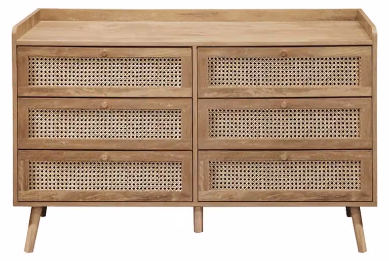 Calicosy - Cassettiera a 6 cassetti con facciate in rattan naturale L120 cm - PALMO