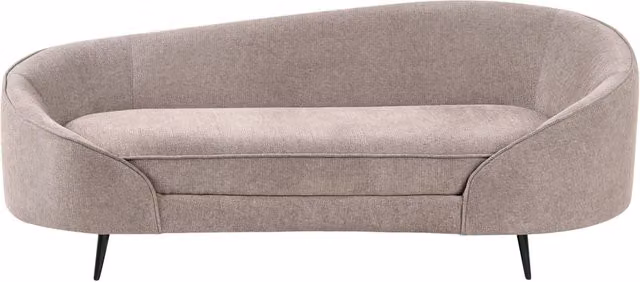 Divano in tessuto marrone Glamour curvo in stile retrò a 2 posti con gambe metalliche nere
