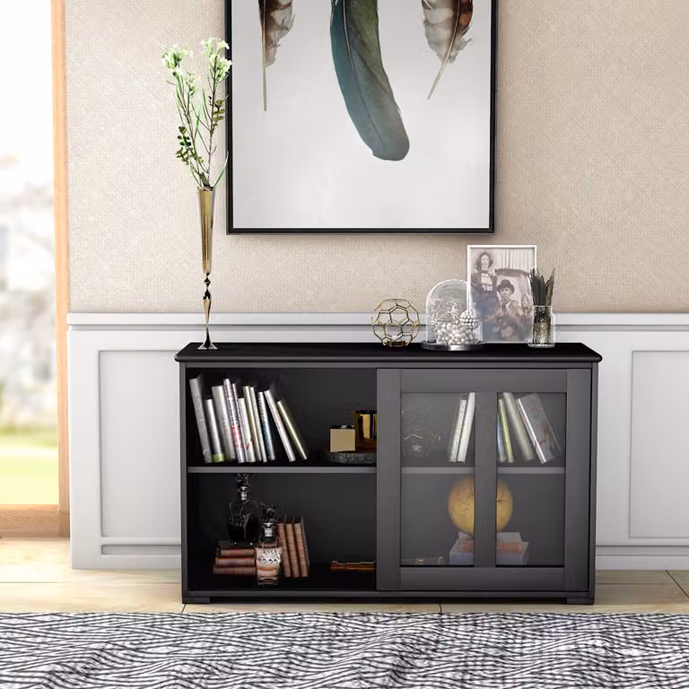 Armadietto da cucina multifunzione Costway in MDF con ante scorrevoli, Nero, L: 106,5 cm, P: 33 cm, H: 62,5 cm