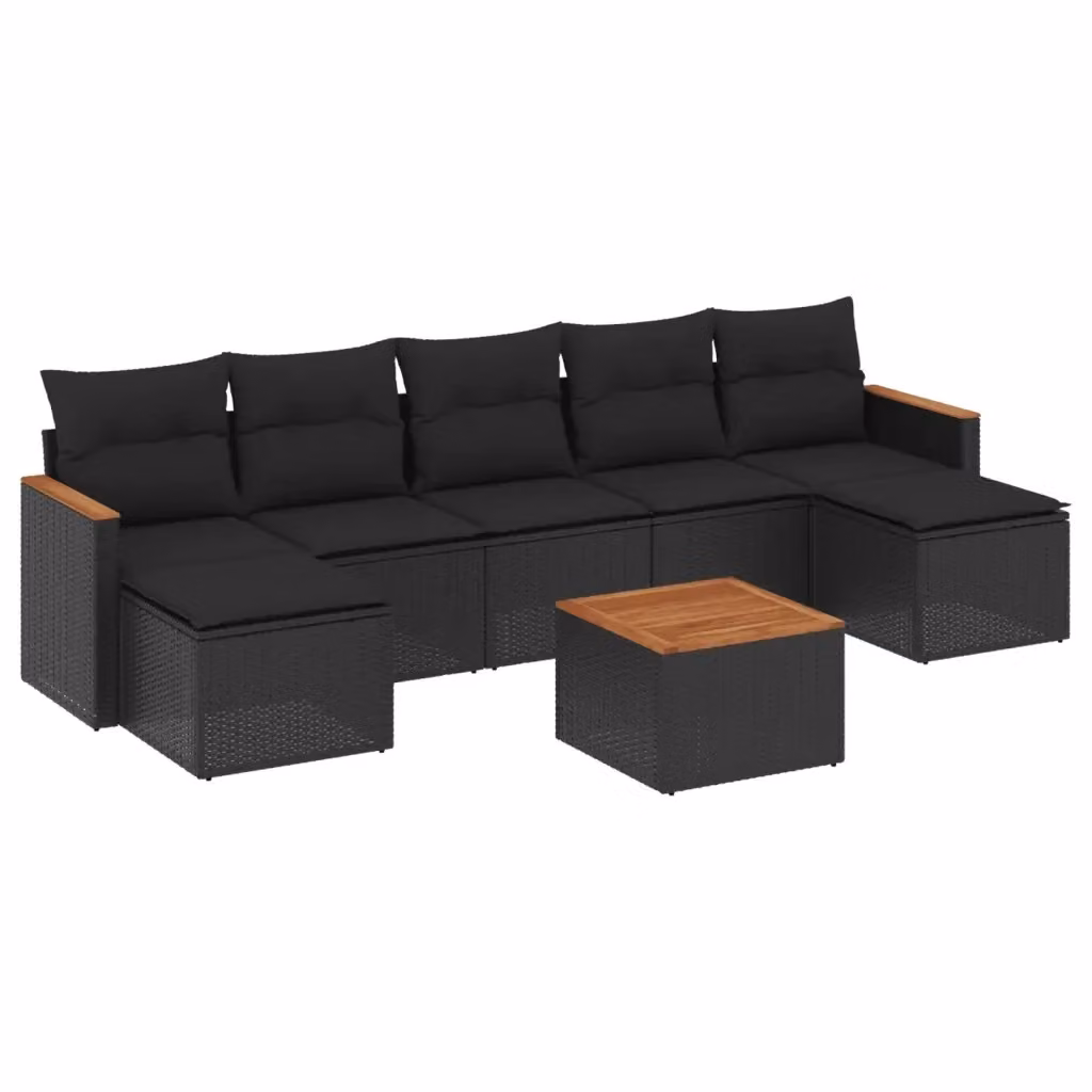 Set di divani da giardino vidaXL in polyrattan nero con cuscini e tavolino da esterno 8 pz – 2
