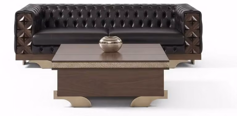 Divano lussuoso a tre posti con tavolino, dal design moderno