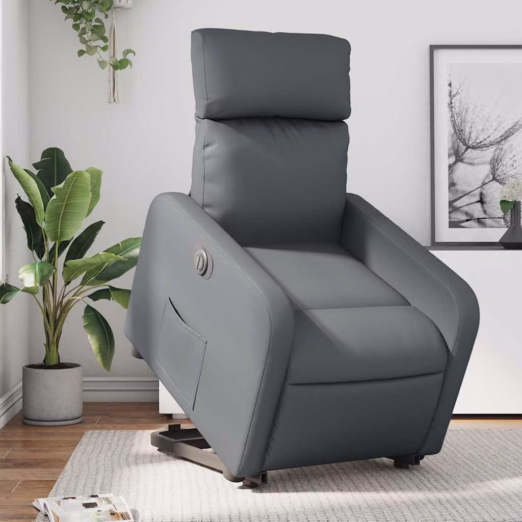 Poltrona Alzapersona Reclinabile vidaXL Grigia in Similpelle con Assistenza Elettrica per Senior – 1