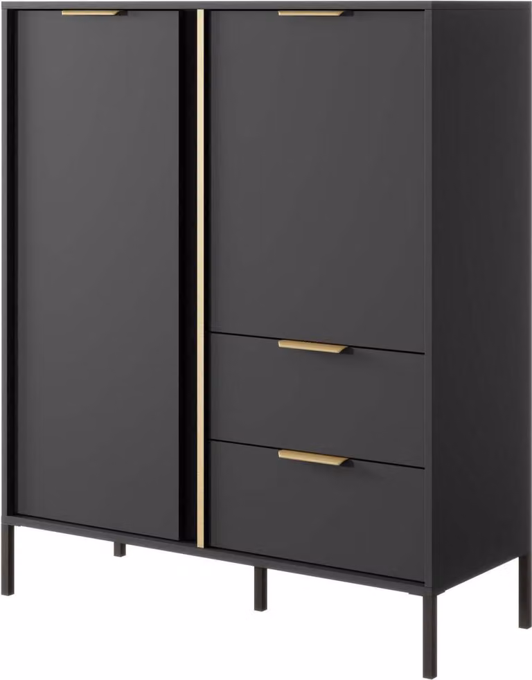 FURNLUX Credenza Lars Nero 103cm / Hauptfarbe: Schwarz / Dimensioni: 103 x 40 x 123 cm