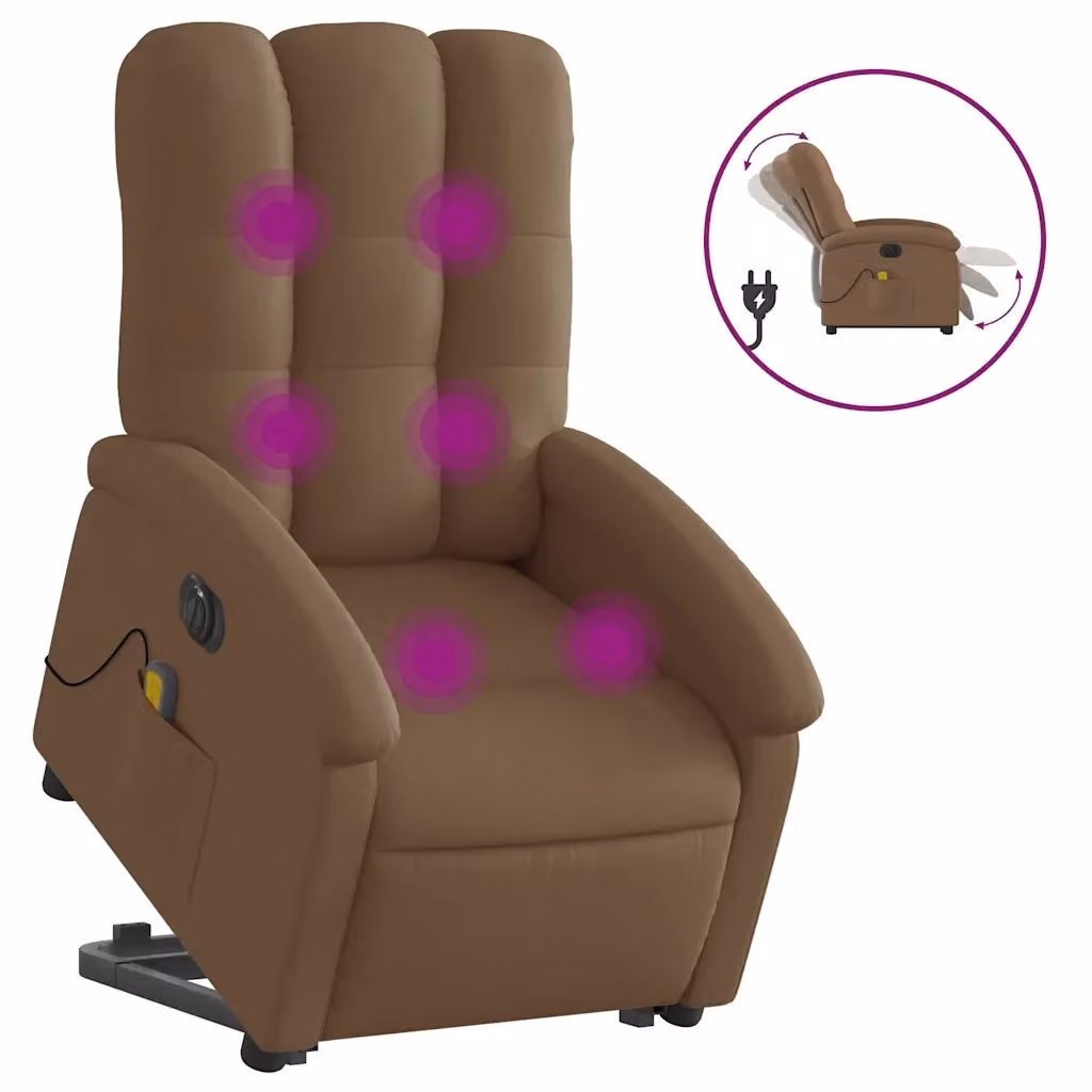 Poltrona Alzapersona Elettrica con Assistenza al Sollevamento vidaXL in Tessuto Marrone con Braccioli – 2
