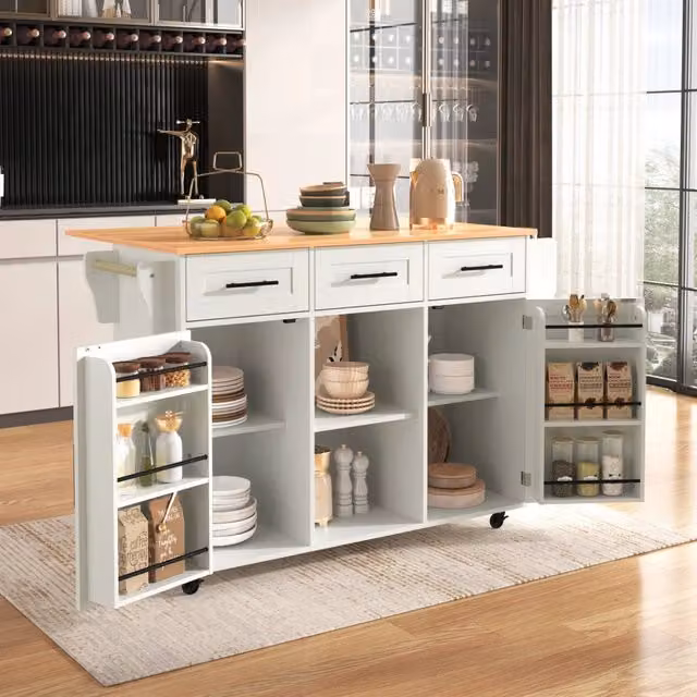 Carrello da cucina REDOM con piano ribaltabile in MDF bianco, L: 139 cm, P: 46 cm, H: 91,5 cm – 1