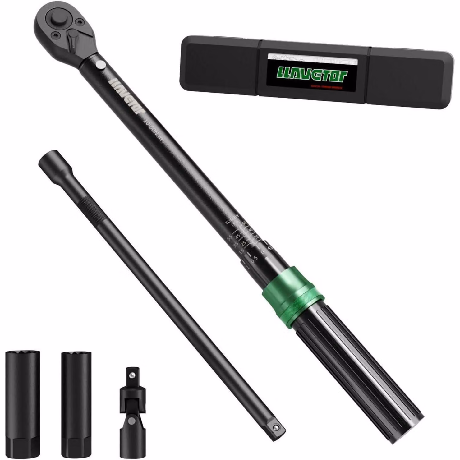 Set di chiavi dinamometriche a click da 3/8 di pollice, con coppia regolabile da 5 a 60 Nm, composto da 5 pezzi, inclusi adattatori per candele e giunto cardanico
