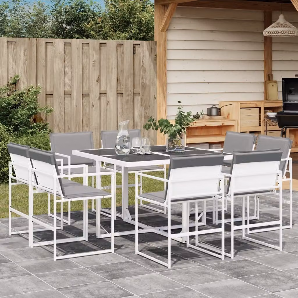 Maison Exclusive - Set da pranzo da giardino da 9 pezzi con cuscini, in Textilene bianco