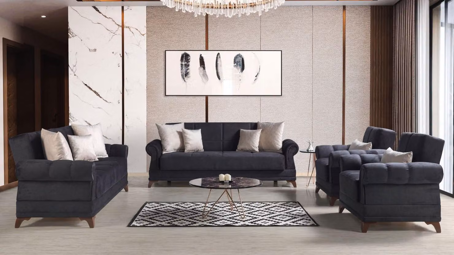 Sofagarnitur 3+2+1+1 Sitzer Textil Modern Komplett 2x Sessel Sofa 3 Sitzer Luxus