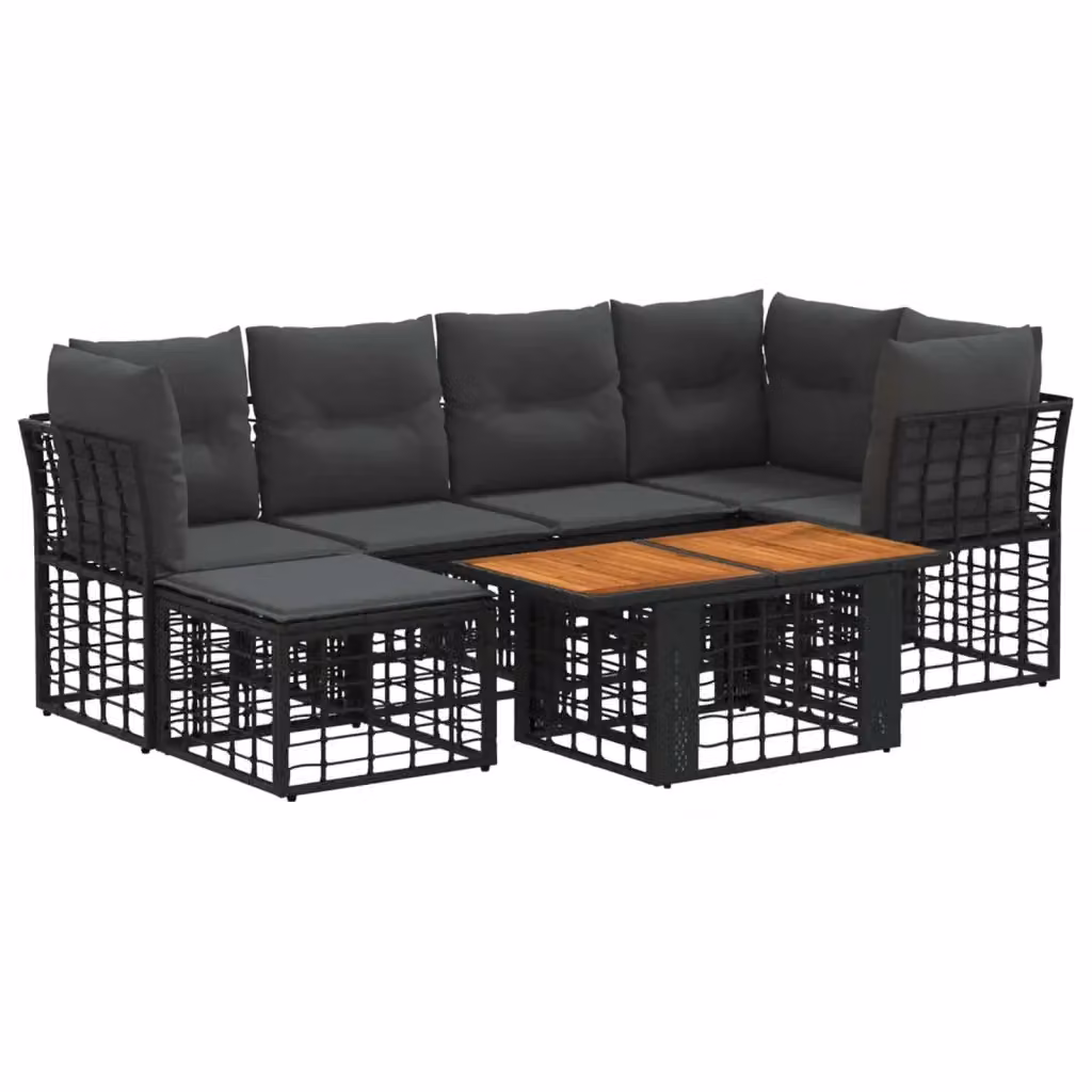 Set Divano da Giardino 7 Pezzi vidaXL in Polyrattan Nero e Grigio con Cuscini e Tavolino – 2
