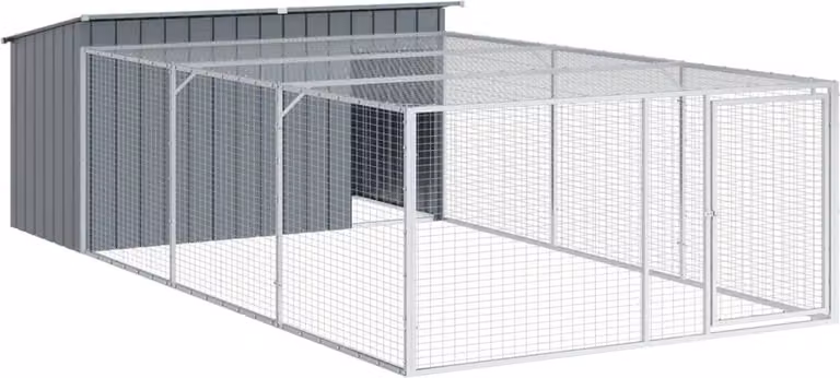 Cuccia per cani con recinto antracite 197x396x110 cm in acciaio zincato
