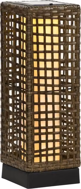 Lampada Solare da Giardino Outsunny in Acciaio e Rattan, Nero e Marrone, H 46 cm, L 15,5 cm, P 15,5 cm
