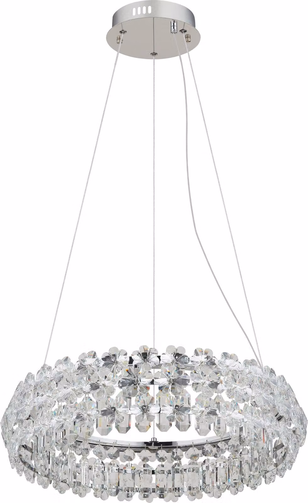 Lampada a sospensione LED, cromo, cristalli, P 60 cm