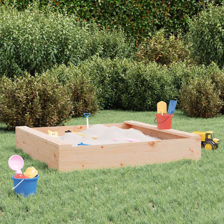 vidaXL Sabbiera con Sedute Quadrata in Legno di Pino, Colore Marrone, L/P/H: 111 x 111 x 45 cm