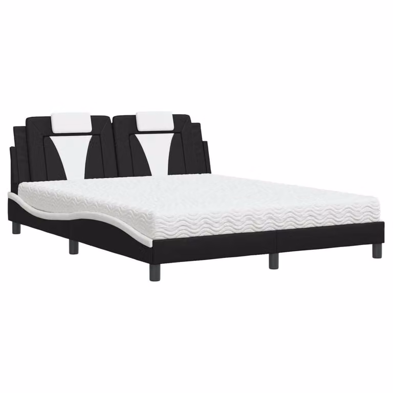 Letto Viana con Materasso Nero e Bianco 160x200cm Pelle finta
