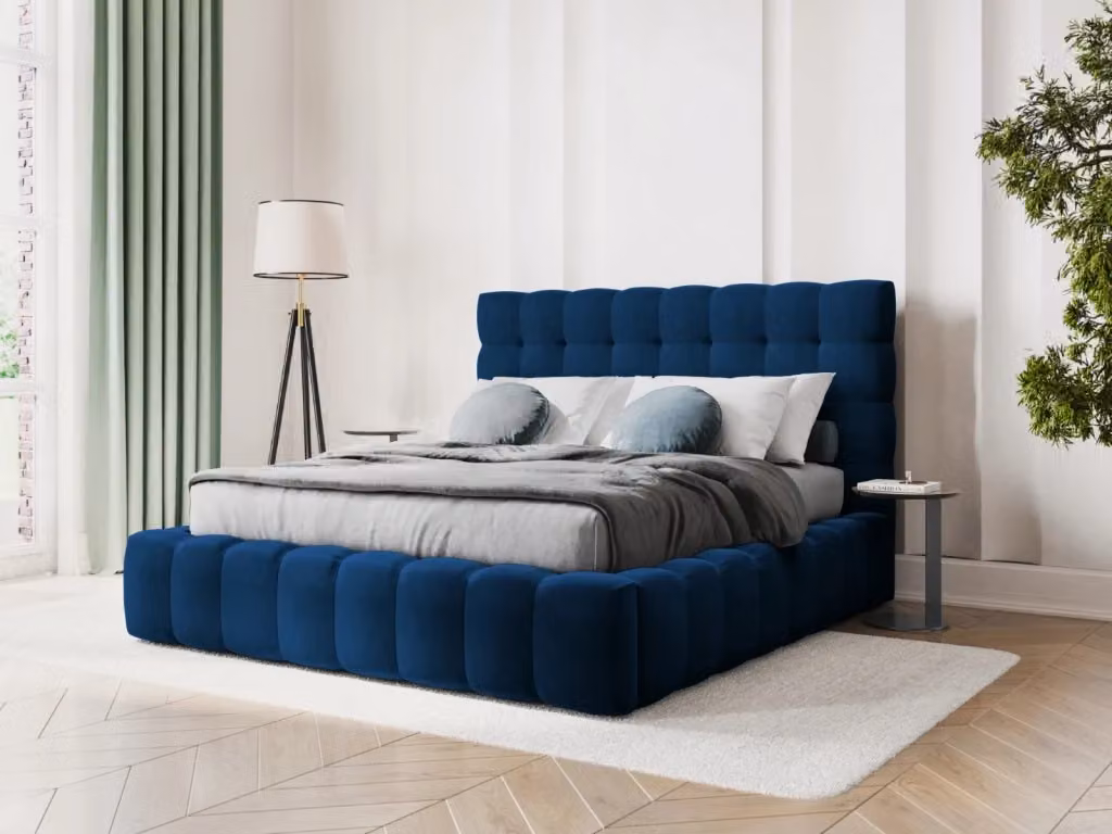 Letto con cassettone e testiera Bali di Cosmopolitan Design in velluto blu reale L 140 x P 200 cm – 2