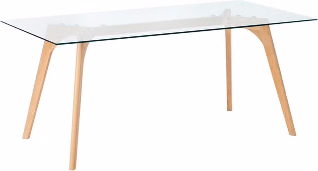 Tavolo da Pranzo Trasparente 180 x 90 cm Piano in Vetro Gambe in Legno Rettangolare Scandinavo Moderno