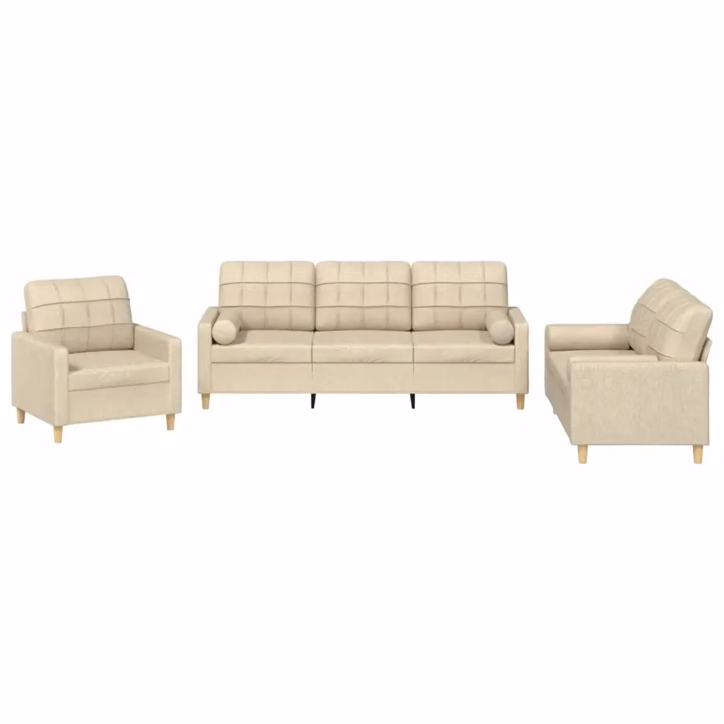 Set di divani moderno vidaXL in tessuto beige con cuscini per soggiorno – 2