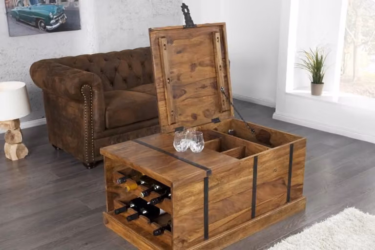 Casa Padrino tavolino di design in legno massello naturale 100 x h. 40 cm - house bar - tavolo da salotto - pezzo unico