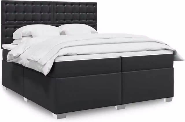 Letto con Giroletto a Molle e Materasso Ibrido vidaXL in Similpelle Nero e Bianco L/P: 200 x 200 cm – 1