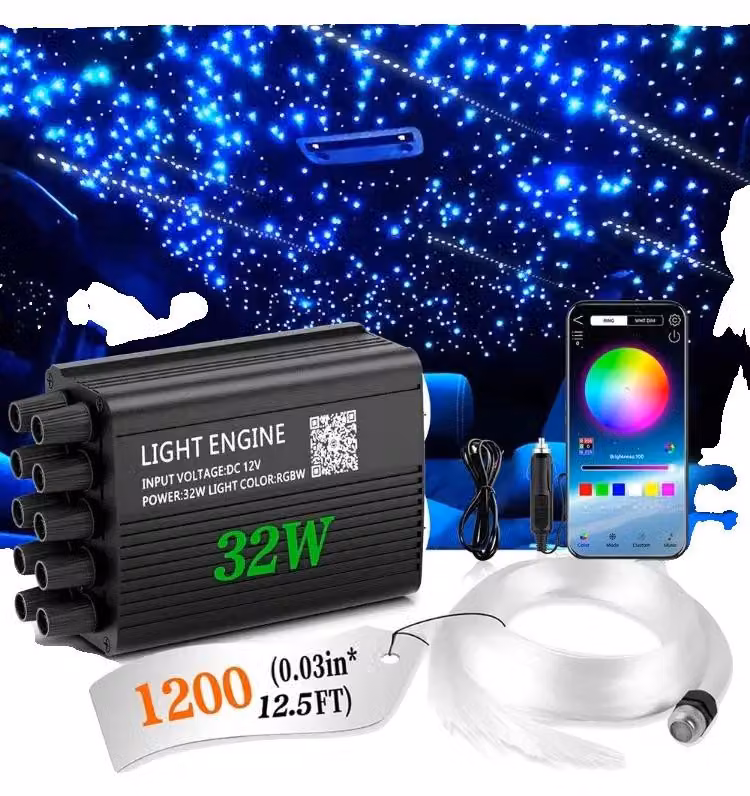 Luci per auto a fibra ottica, modalità RGBW, controllo Bluetooth, modello Meteor-a, cavo in fibra ottica da 4 metri