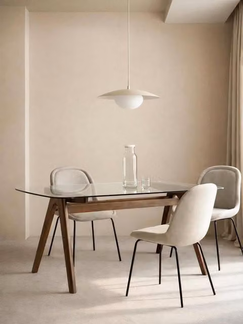 Tavolo da pranzo rettangolare in vetro e legno massiccio noce Kenay Home