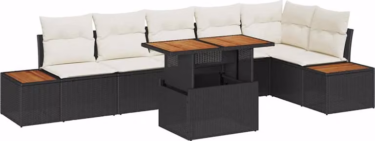 Set Divano da Giardino con archiviazione 7 pcs Nero Poly Rattan