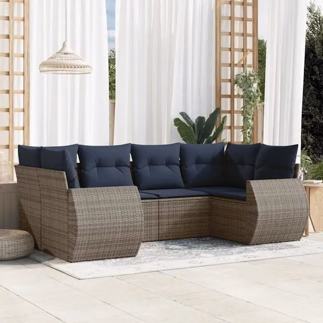 Set Divani da Giardino 6 pz con Cuscini Grigio in Polyrattan 3221780