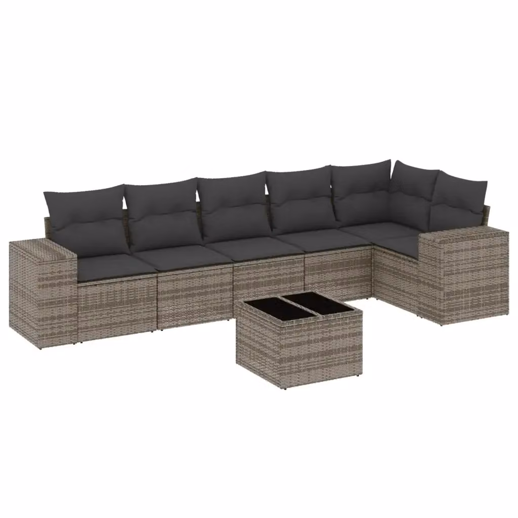 Set di Divani da Giardino a L VIDAXL in Polyrattan Grigio con 7 Cuscini – 2