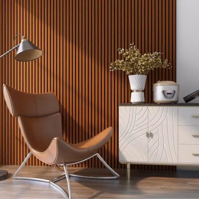 Set di 4 Pannelli Fonoassorbenti Decorativi NEU.HOLZ Effetto Legno Teak, Colore Marrone, L: 60 cm, H: 60 cm, P: 2,88 cm