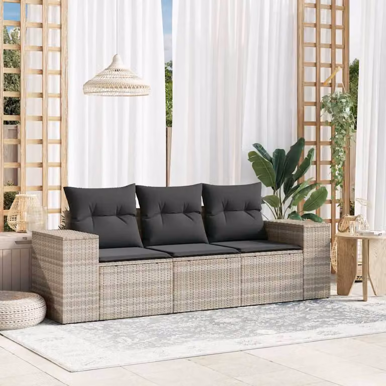 Set Divano da Giardino vidaXL 3 Pezzi con Cuscini Grigio Moderno in Polyrattan e Acciaio