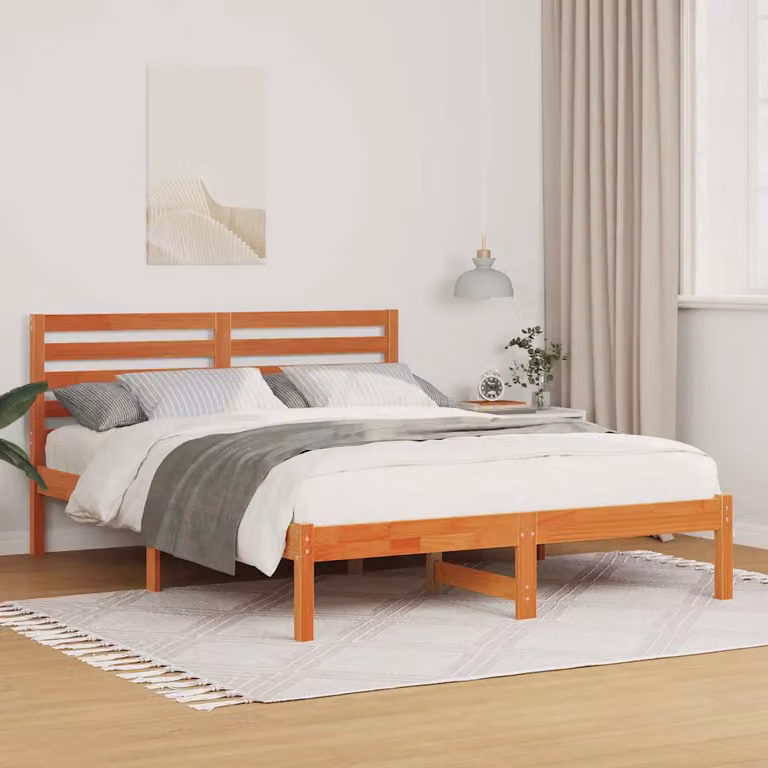 Struttura del letto in pino massello vidaXL, marrone cerato, L/P/H: 140.5 x 195.5 x 80.5 cm