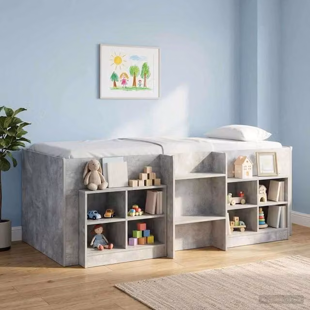 Letto Alto per Bambini Grigio Cemento 90 x 190 cm 3422582