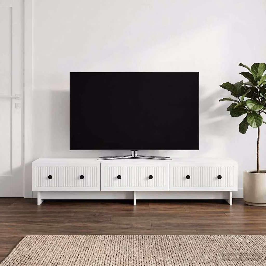 Mobile TV vidaXL Bianco in stile Vintage con compartimenti multimediali L/P/H: 147 x 34,5 x 30 cm