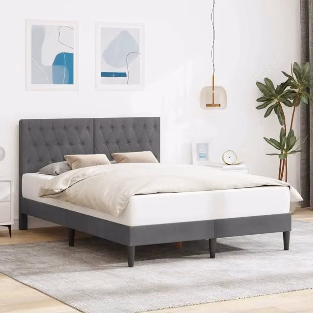 Struttura letto con giroletto in velluto grigio DESIGN IN L/P: 160 x 200 cm, H: 164 cm – 1