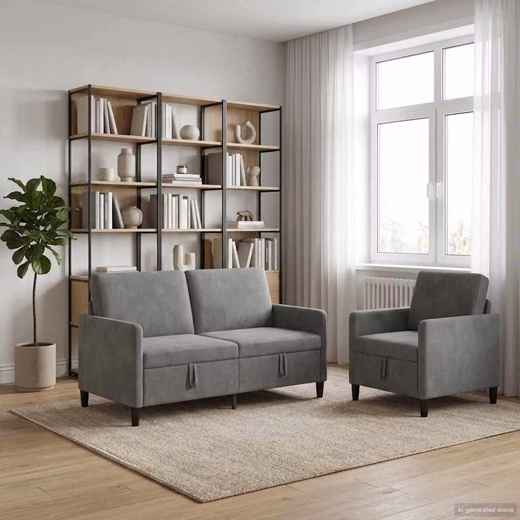 Set di 2 divani moderni vidaXL con contenitore a sollevamento, rivestimento in tessuto grigio e nero per soggiorno