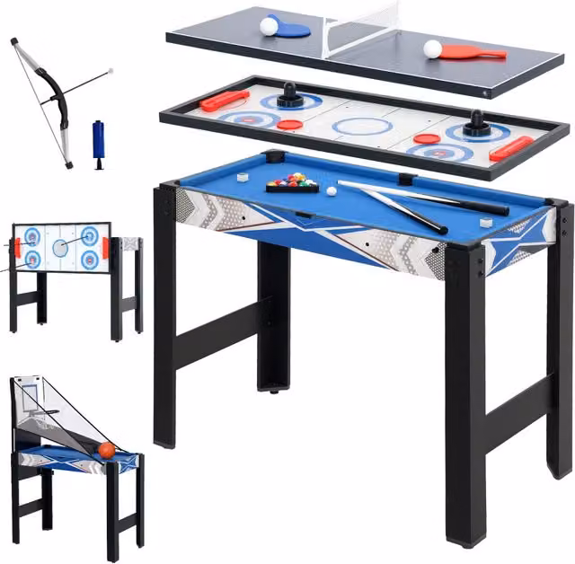 Tavolo da gioco multifunzione 5 in 1 zephmum in legno blu L/P/H: 76 x 91 x 45,5 cm – 1