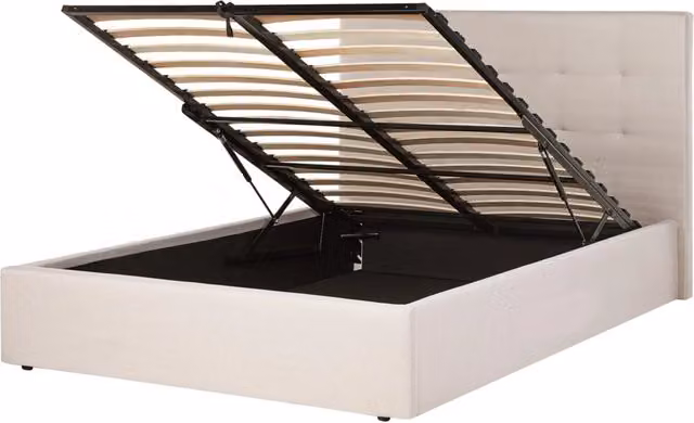 Letto matrimoniale con contenitore portaoggetti e testiera imbottita 140x200 cm in tessuto di poliestere stile moderno