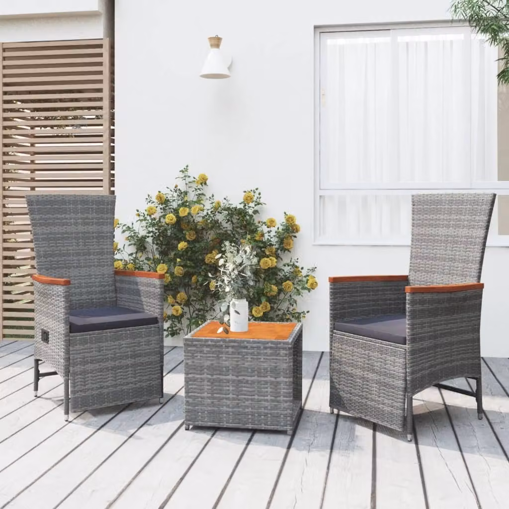 Maison Exclusive - Set da giardino 3 pezzi in polyrattan grigio e legno massello di acacia