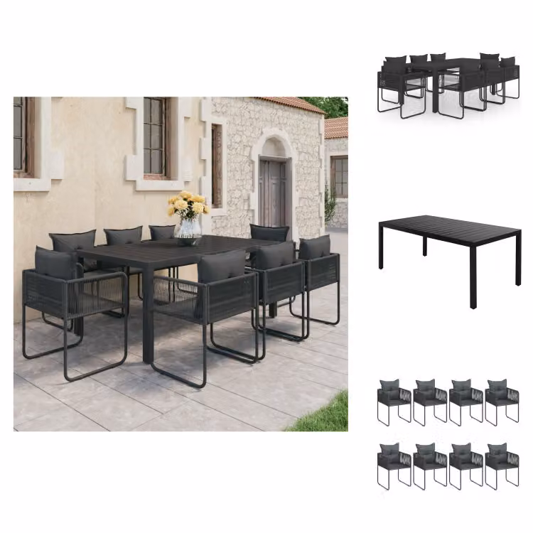 vidaXL Set da pranzo da giardino 9 pezzi in PVC rattan nero - Set di mobili da giardino