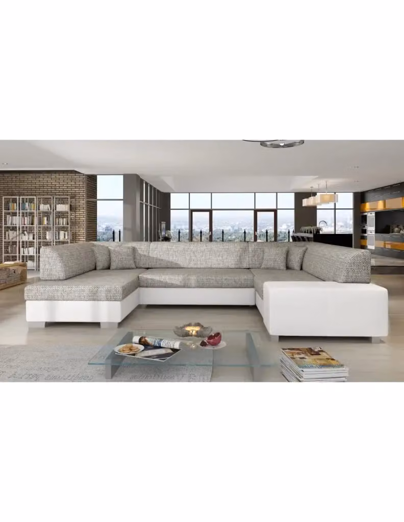 Divano panoramico a U HAVANA MEUBLORAMA convertibile per 6 persone con vano contenitore, Grigio e Bianco – 2