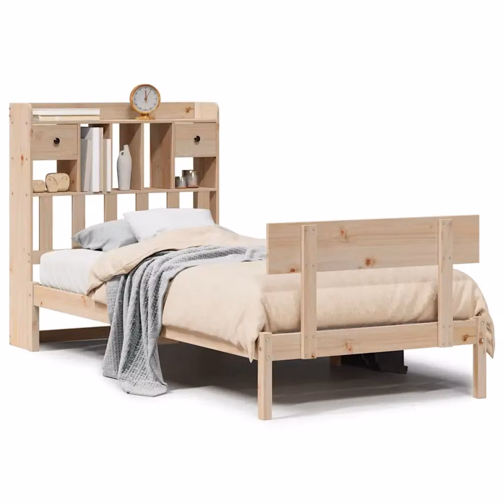 Letto Libreria VIDAXL in Legno Massello di Pino Rustico Marrone, L/P/H: 200 x 90 x 110 cm – 2