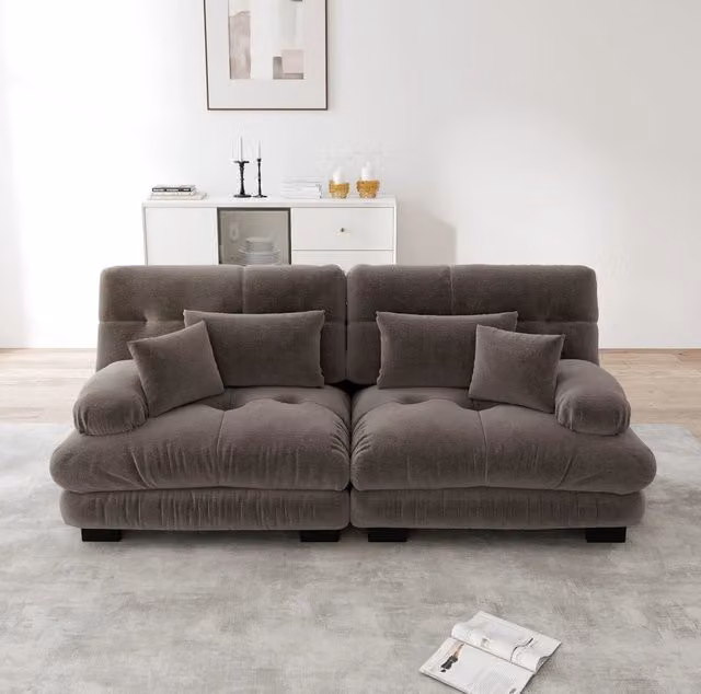 Divano modulare in chenille marrone 220x77x81 cm