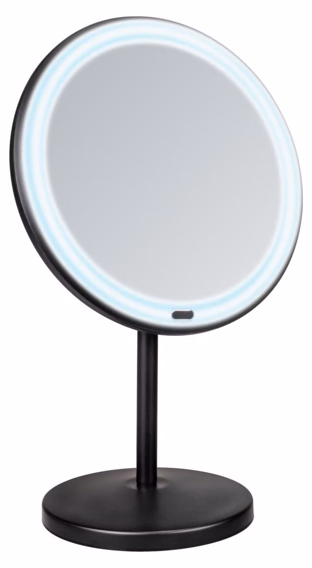 WENKO Specchio cosmetico Specchio permanente con ingrandimento 5x Specchio LED ONNO Nero
