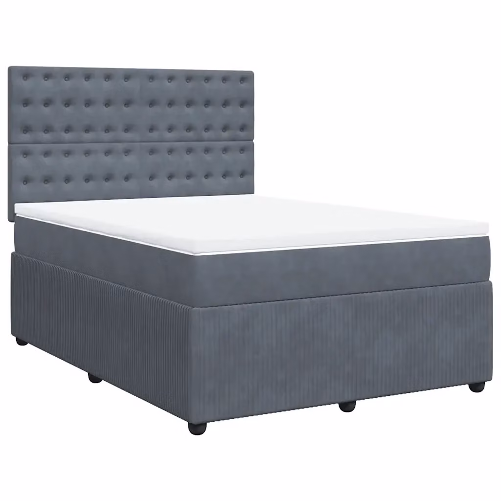 Letto a molle con materasso ibrido vidaXL in velluto grigio e bianco L/P: 140 x 200 cm – 2