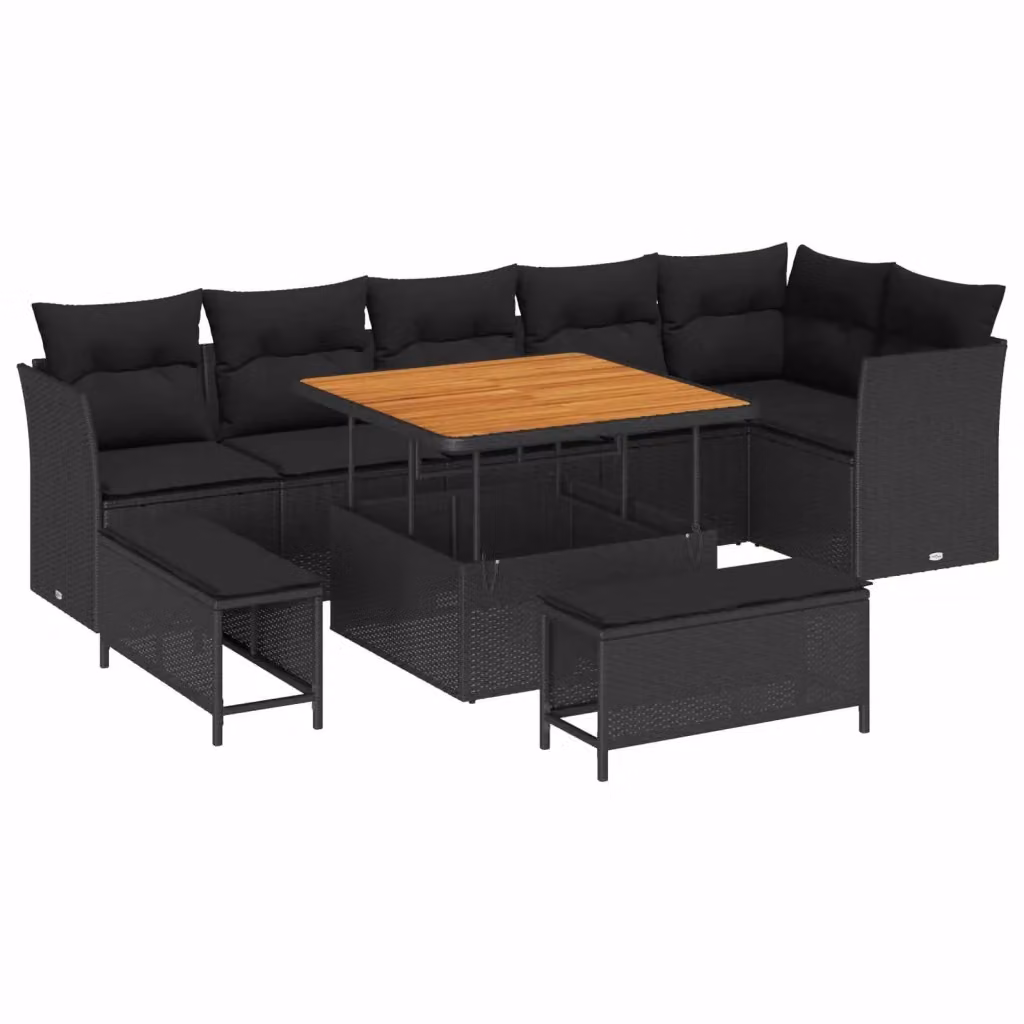 Set Divano da Giardino vidaXL a Forma a L con 9 Pezzi e Contenitore per Cuscini, Nero – 2