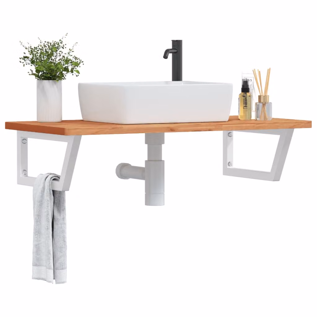 vidaXL Ripiano a Parete per Lavabo in Metallo e Faggio, Bianco e Marrone