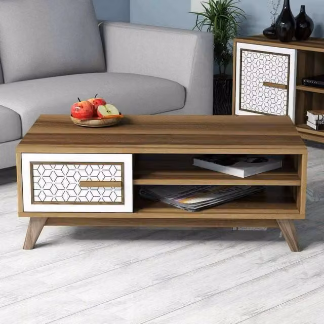 Tavolino da salotto Thimphu DMORA moderno in noce e bianco L: 105 cm, P: 60 cm, H: 38 cm – 1